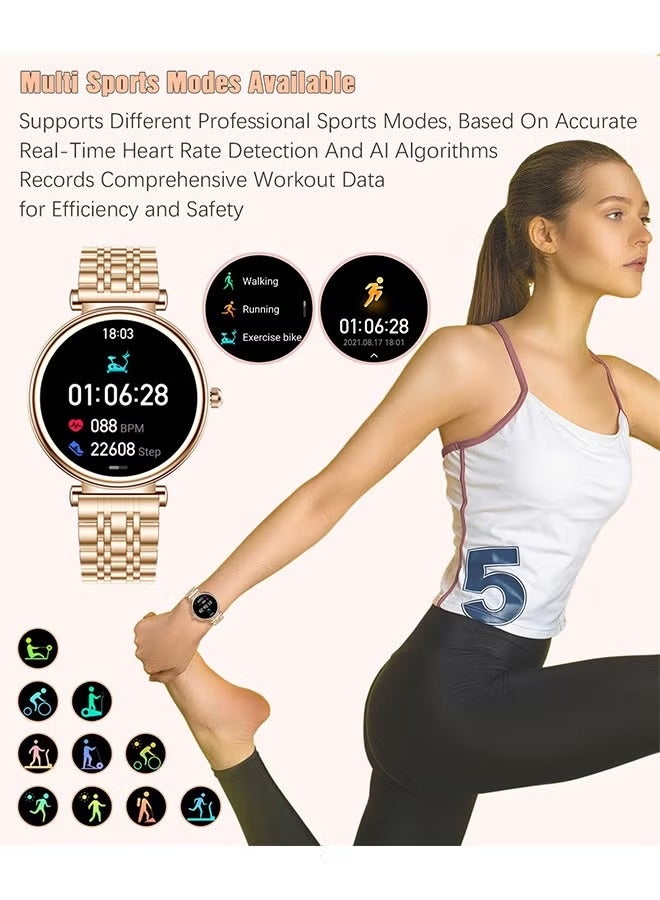 Ladies Diamond SmartWatch, 1.27-Inch Ultra-High-Definition Screen, Universal For Android And iOS Systems, Waterproof, Sports And Fitness Monitoring Heart Rate And Sleep Monitoring, RT I109 Gold