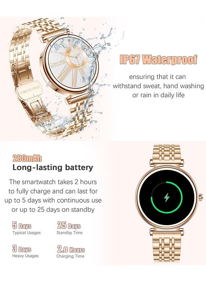 Ladies Diamond SmartWatch, 1.27-Inch Ultra-High-Definition Screen, Universal For Android And iOS Systems, Waterproof, Sports And Fitness Monitoring Heart Rate And Sleep Monitoring, RT I109 Gold