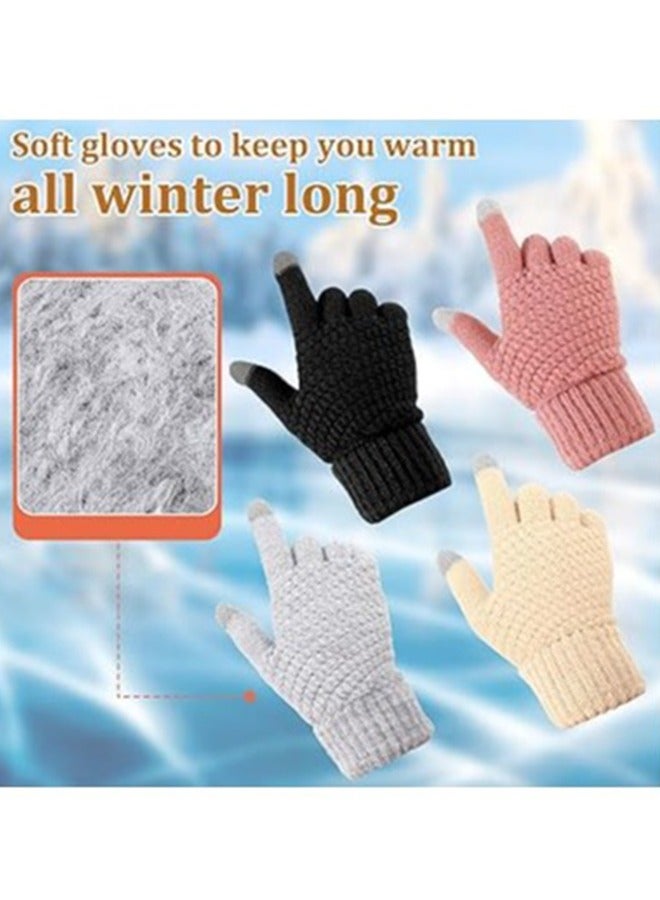 Women's Touch Screen Gloves, Men Touchscreen Mittens, Warm Winter Gloves, Daily Wear Touchscreen Gloves, Plush Elastic Cuffs Knit Gloves, Winter Warmth Accessories, for Driving Cycling 4 Pairs