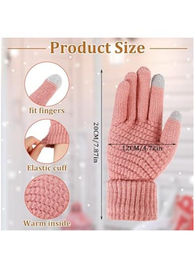 Women's Touch Screen Gloves, Men Touchscreen Mittens, Warm Winter Gloves, Daily Wear Touchscreen Gloves, Plush Elastic Cuffs Knit Gloves, Winter Warmth Accessories, for Driving Cycling 4 Pairs