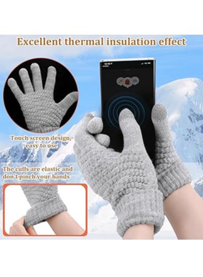 Women's Touch Screen Gloves, Men Touchscreen Mittens, Warm Winter Gloves, Daily Wear Touchscreen Gloves, Plush Elastic Cuffs Knit Gloves, Winter Warmth Accessories, for Driving Cycling 4 Pairs