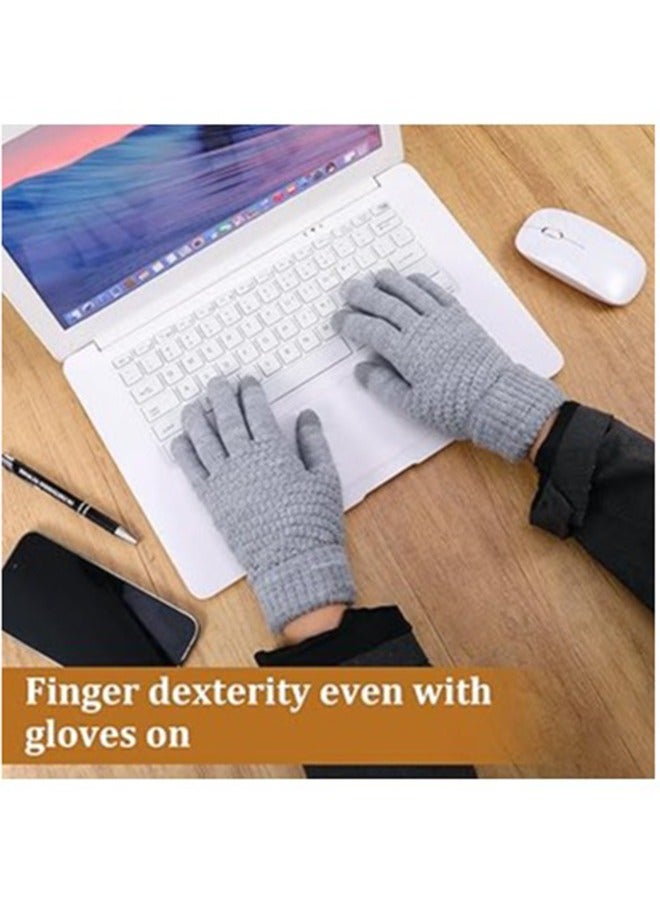 Women's Touch Screen Gloves, Men Touchscreen Mittens, Warm Winter Gloves, Daily Wear Touchscreen Gloves, Plush Elastic Cuffs Knit Gloves, Winter Warmth Accessories, for Driving Cycling 4 Pairs