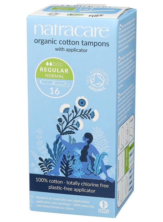 Natracare Organic Cotton Regular Tampons with Cardboard Applicator, (16 Pack, 192 Tampons Total)