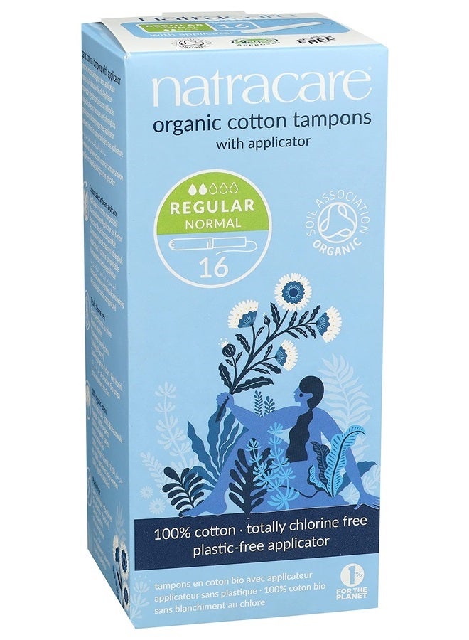 Natracare Organic Cotton Regular Tampons with Cardboard Applicator, (16 Pack, 192 Tampons Total)