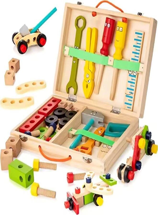 Tool Kit for Kids | Wooden Tools Toy set for Toddler Include Tool Box, Montessori Stem Learning Educational Construction Toys for 3+ Years old kids | Best Birthday Gift for kids.