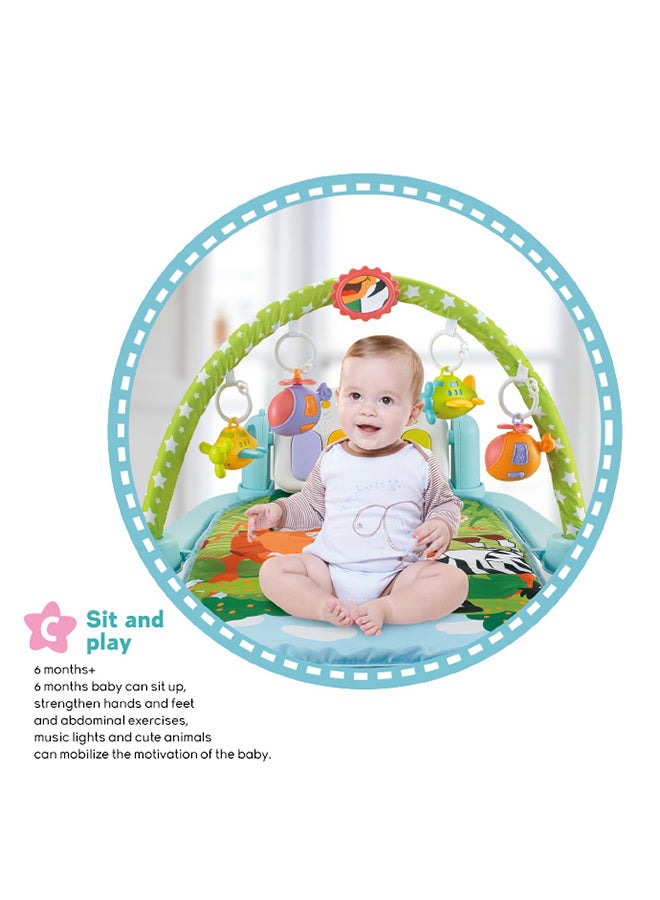 Baby Play Mat Activity Gym with Hanging Toys and Bluetooth Music for Tummy Time and Sensory Development - Colorful Jungle Theme