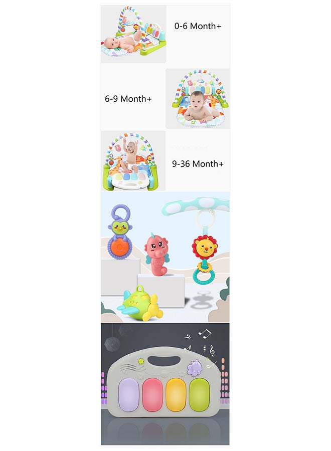 Baby Play Mat Activity Gym with Hanging Toys and Bluetooth Music for Tummy Time and Sensory Development - Colorful Jungle Theme