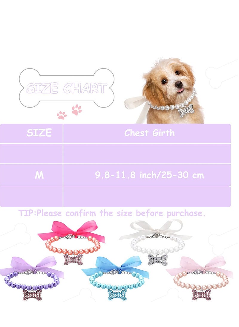 Pet Pearl Necklace,  Diamond Crystal Dog Collars, Adjustable Cat Collar, Dog Pearl Jewelry Set Wedding Collar for Puppy Pets Dogs Cats Costume Outfits Pet Wedding Birthday Party Supplies 5PCS