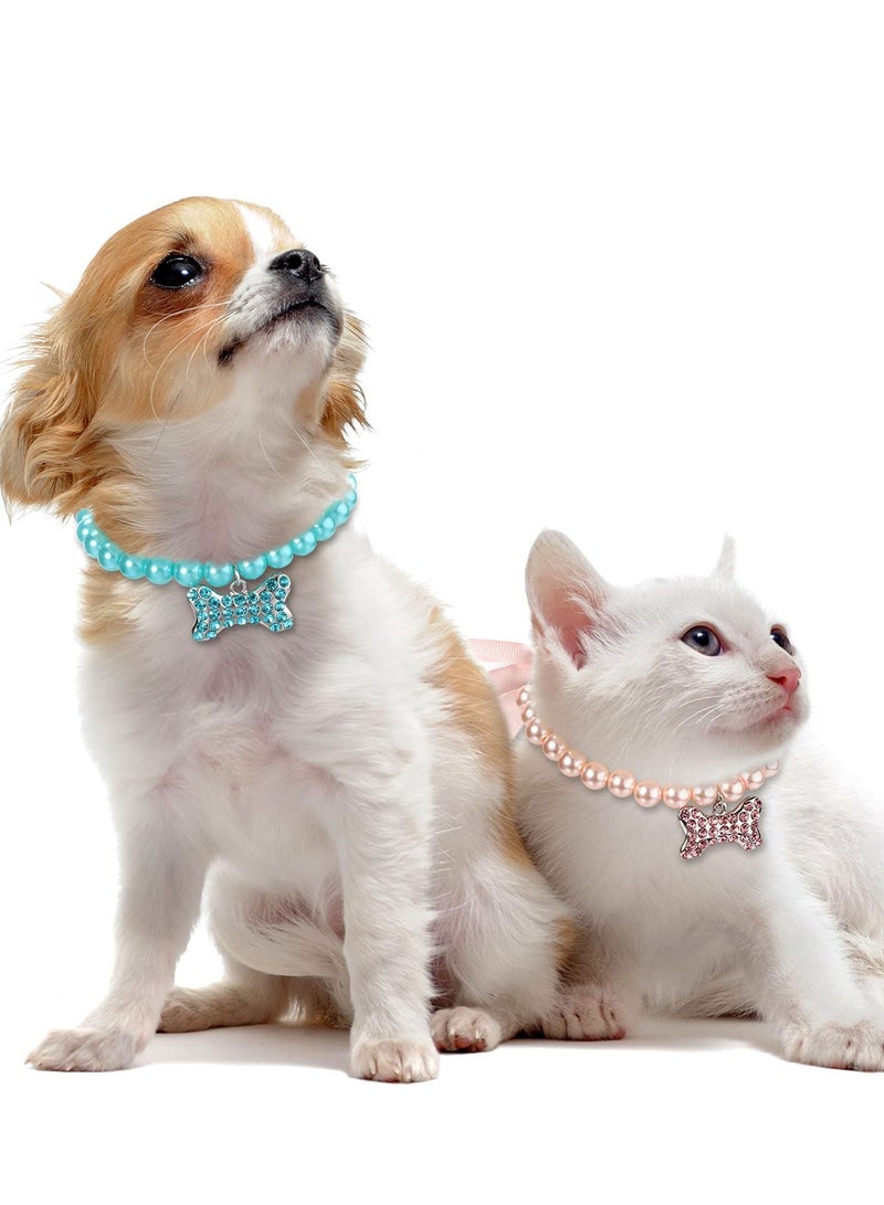 Pet Pearl Necklace,  Diamond Crystal Dog Collars, Adjustable Cat Collar, Dog Pearl Jewelry Set Wedding Collar for Puppy Pets Dogs Cats Costume Outfits Pet Wedding Birthday Party Supplies 5PCS