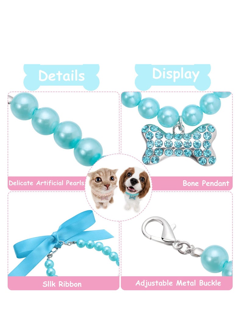 Pet Pearl Necklace,  Diamond Crystal Dog Collars, Adjustable Cat Collar, Dog Pearl Jewelry Set Wedding Collar for Puppy Pets Dogs Cats Costume Outfits Pet Wedding Birthday Party Supplies 5PCS