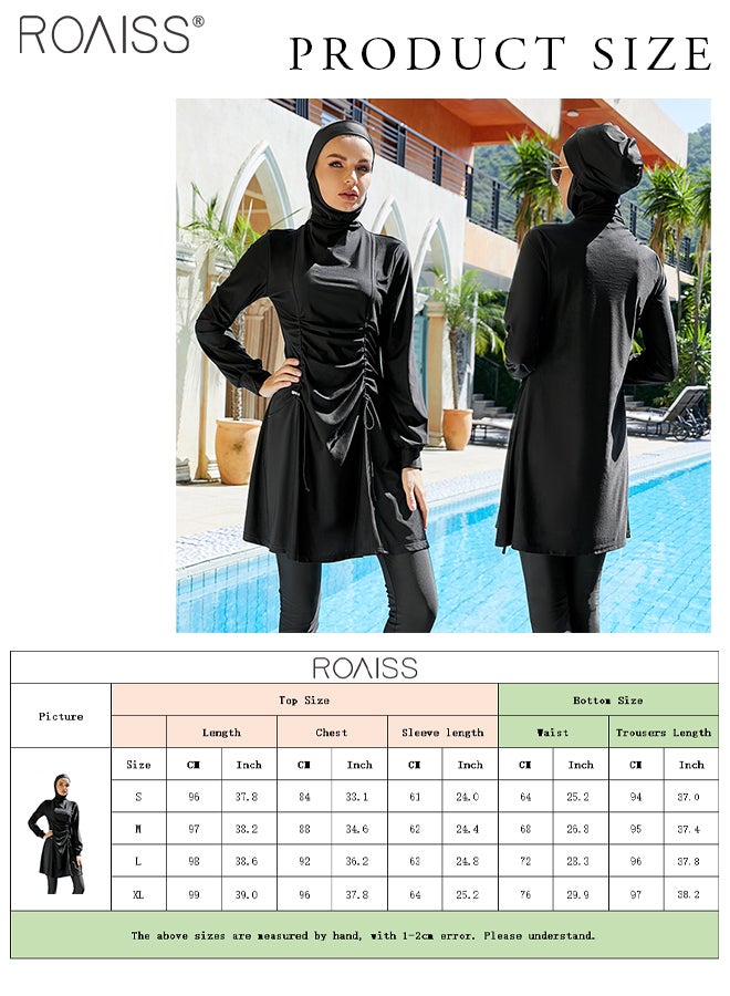 3-Piece Muslim Conservative Swimsuit With Adjustable Pleat Design Sun Protection Split Design Swimsuit