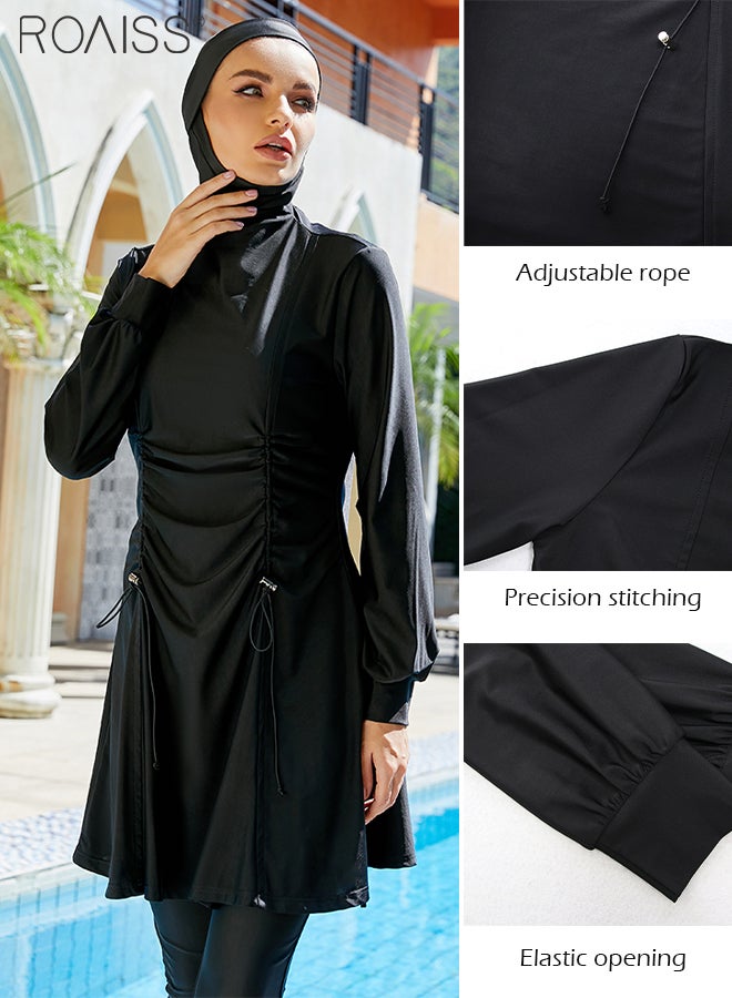 3-Piece Muslim Conservative Swimsuit With Adjustable Pleat Design Sun Protection Split Design Swimsuit