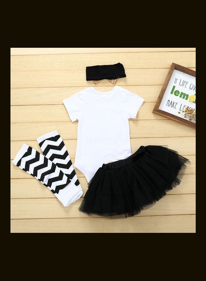 4-Piece New Year Tutu Dress Outfit Set Black/White/Gold