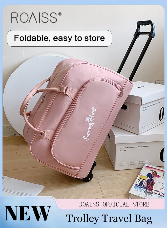 Unisex Trolley Travel Bag Oxford Fabric Premium Large Capacity Foldable Multifunctional Luggage Bag with Various Carrying Methods Waterproof Sports Fitness Bag with Smooth Zipper and Wheels