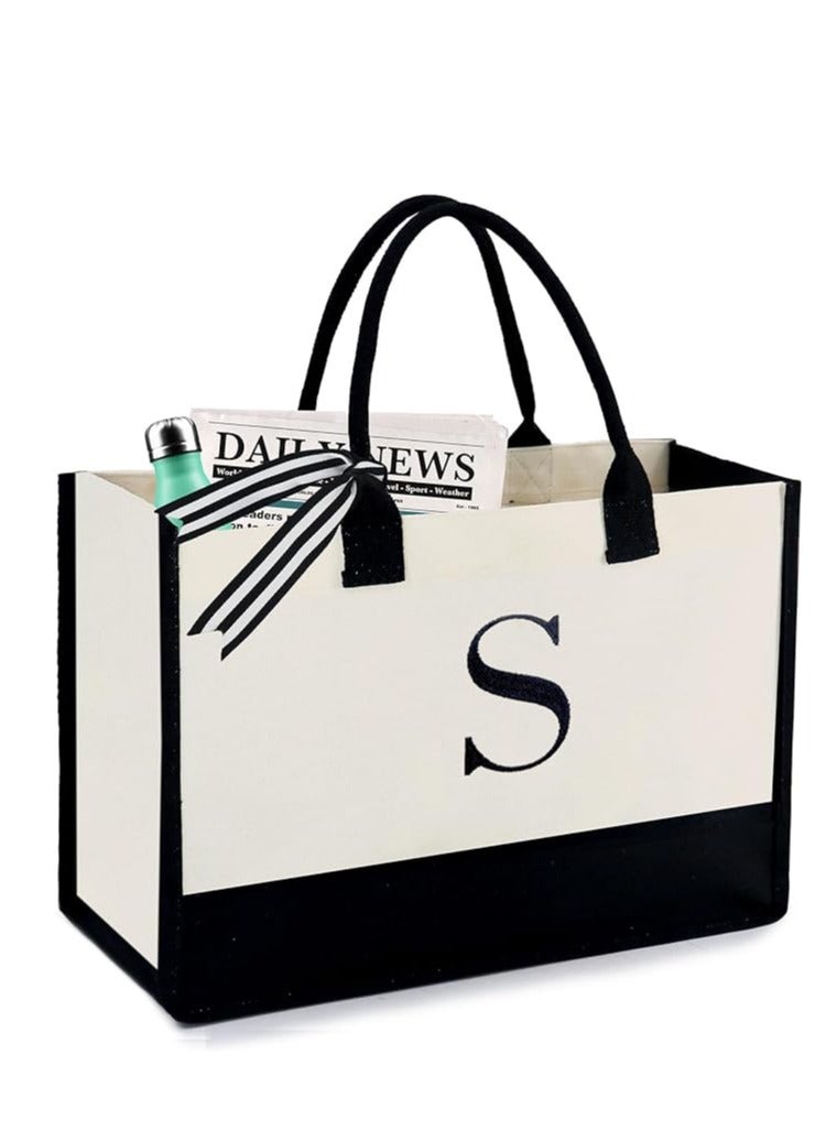 Skycare Initial Canvas Tote Bag, Beach Bag,grocery shopping bag, Monogrammed Gifts Bag for Wedding,Birthday, Mother's Day, Present for Women, Mom, Bridesmaids,Teachers