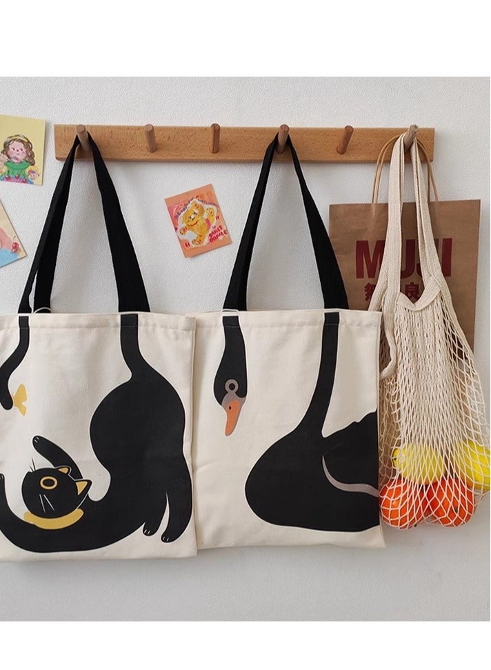 Canvas Tote Bag,Reusable Shopping Bag ,Reusable Grocery Tote Bag, Book Shoulder Tote Bag with Pocket for Women