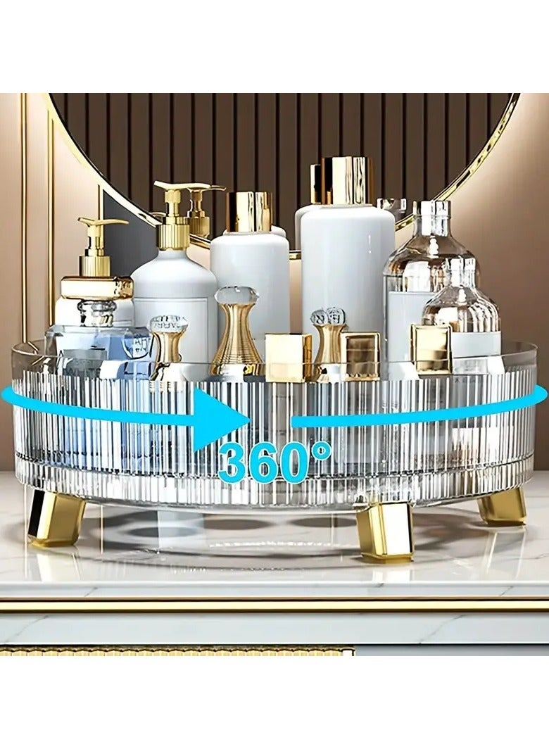 1PC Rotating Makeup Organizer, 360 Rotating Makeup Organizer With Mat, Clear Rotating Perfume Organizer, Large Capacity Rotating Organizer For Bathroom, For Vanity, Countertops, Kitchen