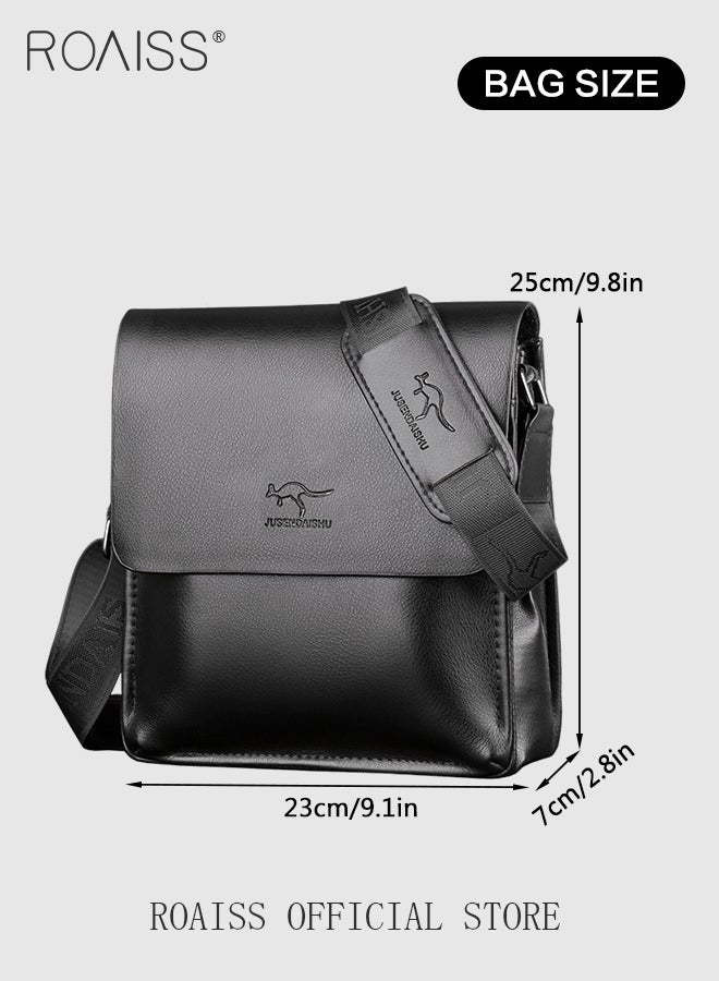 Business PU Leather Shoulder Bag for Men 7 Pockets Clamshell Adjustable Strap Waterproof Large Capacity Crossbody Bag Mens Classic Commuting Premium Textures Backpack