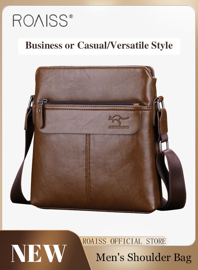 Business PU Leather Crossbody Bag for Men Smooth Zipper Adjustable Strap Waterproof Large Capacity Shoulder Bag Mens Fashion Commuting Premium Textures Multiple Pockets Backpack