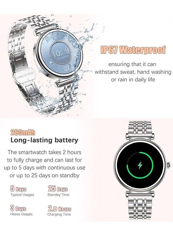 Ladies Diamond SmartWatch, 1.27-Inch HD Screen, Smart Bluetooth, Waterproof Fitness, Heart Rate Monitoring, Universal For Android And iOS Systems, RT I109 Silver