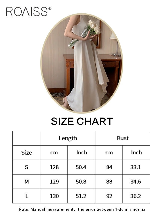 Simple And Gentle Satin Dress, Women'S Fashionable And Versatile Commuting One-Shoulder Sleeveless High-Waist Large Skirt A-Line Dress