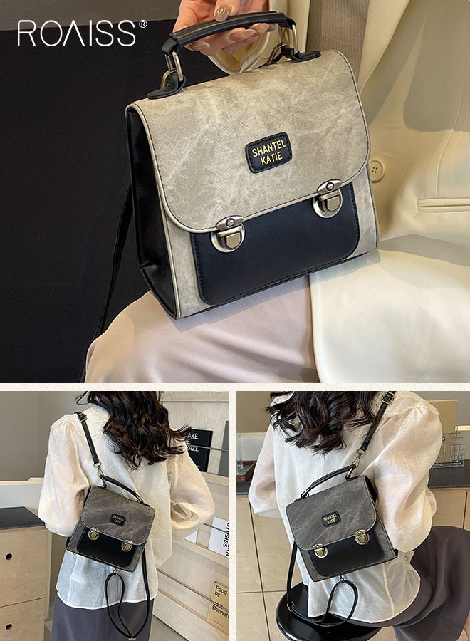 Retro PU Leather Backpack for Women Waterproof Wear Resistant Exquisite Sewing Thread Fashion Schoolbag Ladies Premium Versatile Crossbody Bag with Adjustable Shoulder Strap