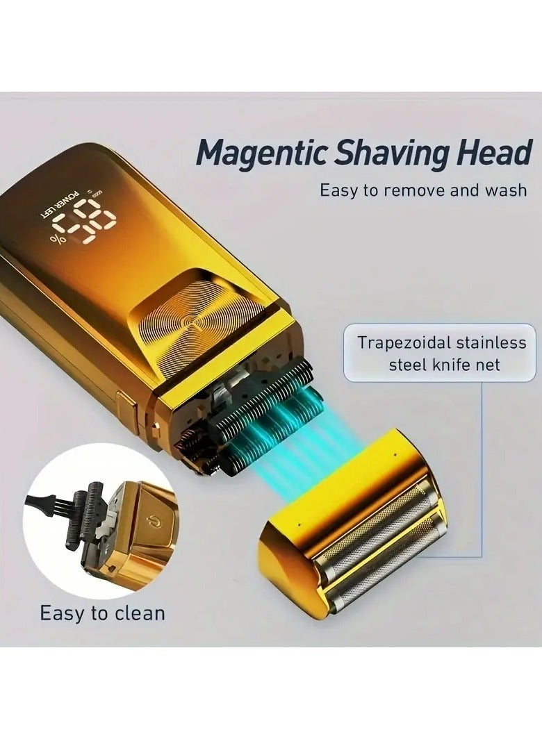 Electric Foil And Bald Shavers 2 In 1 Double Shaver For Men Reciprocating Razor Blade And Popup Beard Trimmer With Rechargeable 2 Head Adjustable Speeds Men's Beard Shaver For Hair Cutting