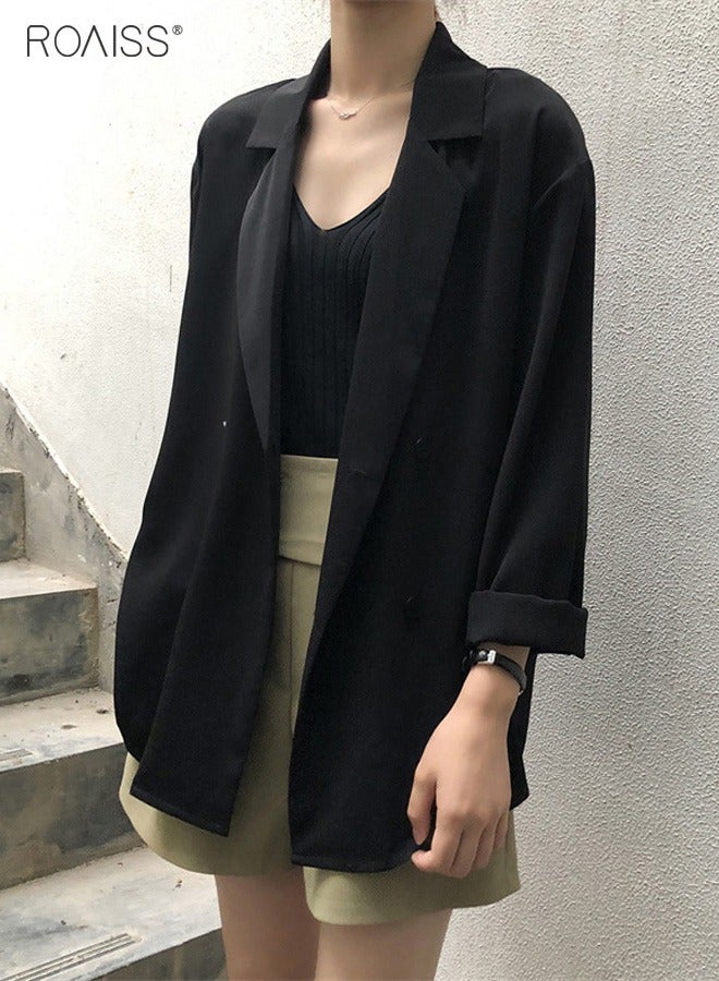 Women'S Summer Lightweight Draped Blazer Smooth And Cool Material With Classic Lapel Design Button Open And Close Sunscreen Jacket