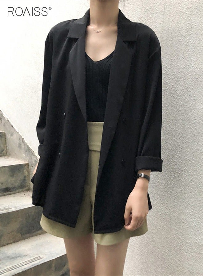 Women'S Summer Lightweight Draped Blazer Smooth And Cool Material With Classic Lapel Design Button Open And Close Sunscreen Jacket