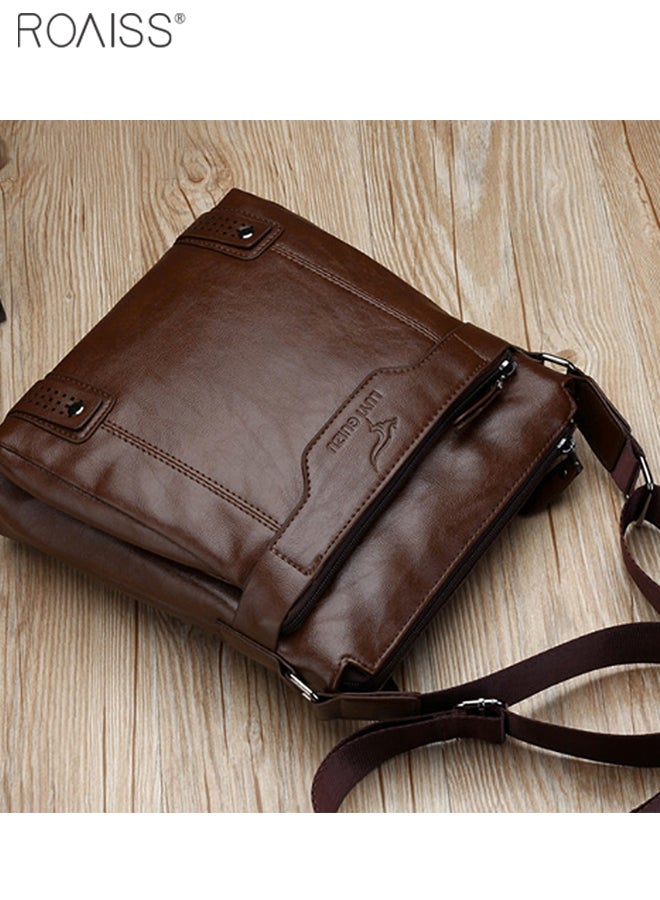 2-Piece Men's Business Leather Shoulder Bag Same Color Zipper Closure Wallet Combination Adjustable Shoulder Strap Crossbody Bag