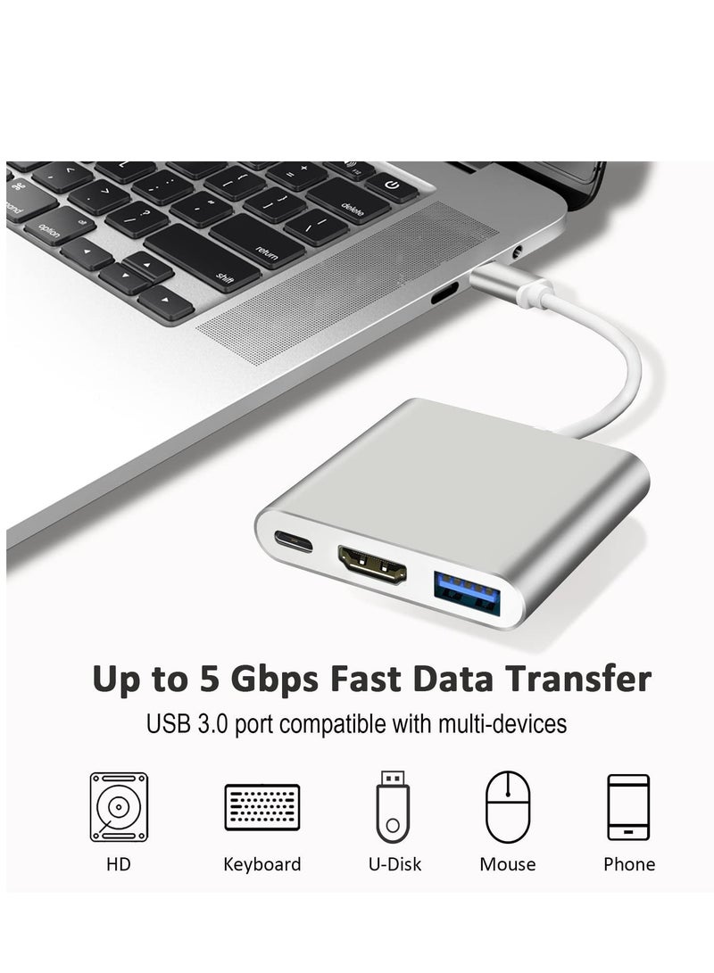 USB C to HDMI Adapter Type C to 4K HDMI Video Converter Multiple Adapter with USB C Fast Charging Port & USB 3.0 Port USB C Converter for MacBook Pro iPad Pro Air 2021 2020 Galaxy S20 Dell XPS13 15