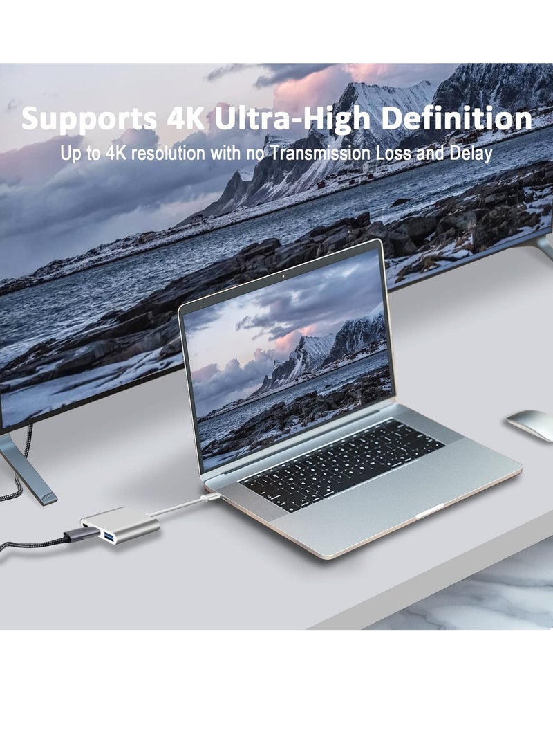 USB C to HDMI Adapter Type C to 4K HDMI Video Converter Multiple Adapter with USB C Fast Charging Port & USB 3.0 Port USB C Converter for MacBook Pro iPad Pro Air 2021 2020 Galaxy S20 Dell XPS13 15