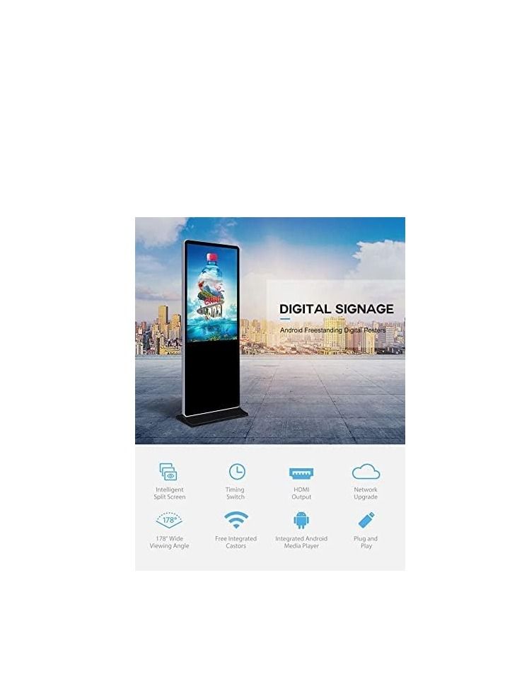 TechPlus Slim Portable Floor Stand Player - 43in Full HD Vertical LCD Digital Signage for Outdoor Advertising, Maximize Your Outdoor Advertising with  Slim Portable Floor Stand Player - 43inch Black