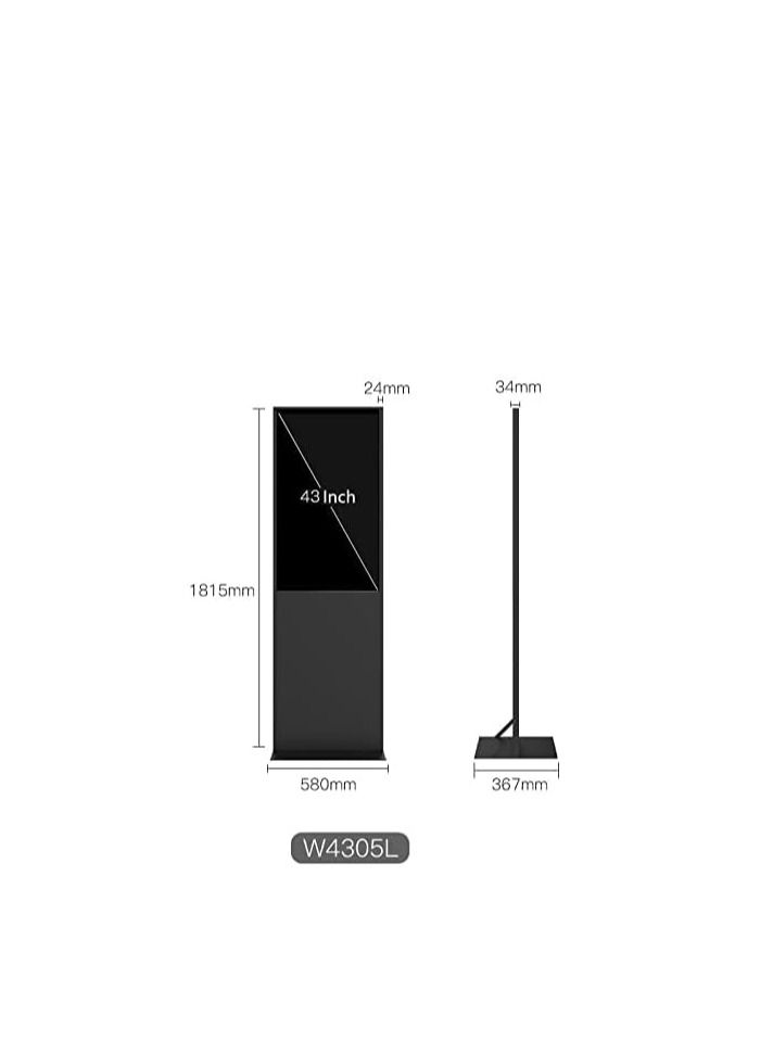 TechPlus Slim Portable Floor Stand Player - 43in Full HD Vertical LCD Digital Signage for Outdoor Advertising, Maximize Your Outdoor Advertising with  Slim Portable Floor Stand Player - 43inch Black