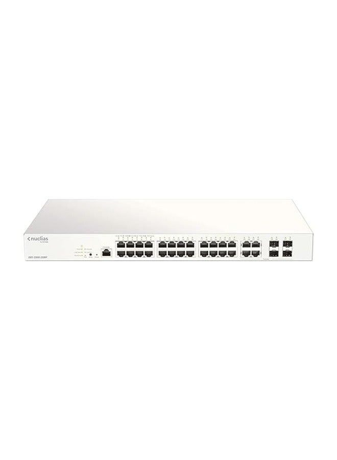 28-Port Nuclias Cloud-Managed PoE Switch, 4 X Combo 1000Mbps/SFP Ports, 370W, Powerful & ﬂexible Cloud-Managed Networking Solution For Small-To-Medium-Sized Businesses (SMBs/SMEs). | DBS-2000-28MP White