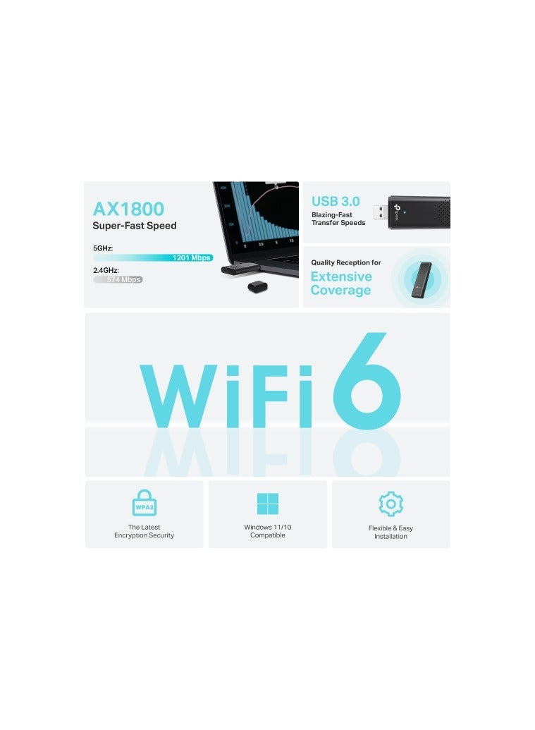 Archer TX20U AX1800 Dual Band Wi-Fi 6 Wireless USB Adapter Black