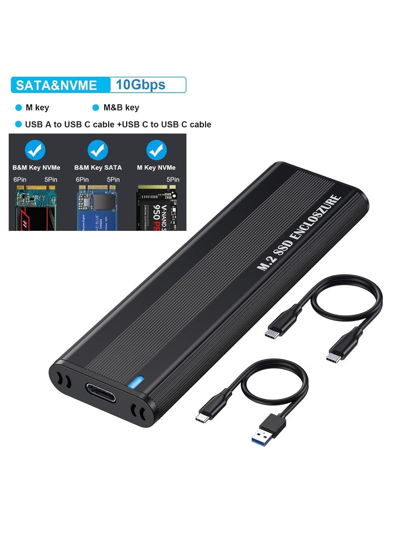 M.2 NVME SATA SSD Enclosure Aluminum Adapter, Hard Drive Enclosure, USB C Gen 2 NVME PCIe 10Gbps SATA M-Key/B+M Key External SSD Adapter, M.2 SSD Enclosure for 2230/2242/2260/2280, Support UASP Trim