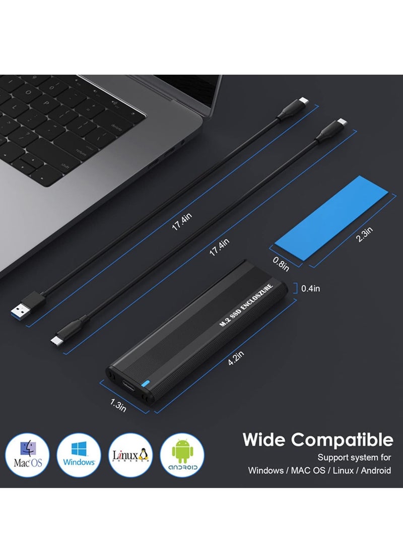 M.2 NVME SATA SSD Enclosure Aluminum Adapter, Hard Drive Enclosure, USB C Gen 2 NVME PCIe 10Gbps SATA M-Key/B+M Key External SSD Adapter, M.2 SSD Enclosure for 2230/2242/2260/2280, Support UASP Trim