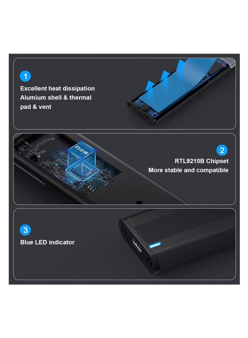 M.2 NVME SATA SSD Enclosure Aluminum Adapter, Hard Drive Enclosure, USB C Gen 2 NVME PCIe 10Gbps SATA M-Key/B+M Key External SSD Adapter, M.2 SSD Enclosure for 2230/2242/2260/2280, Support UASP Trim