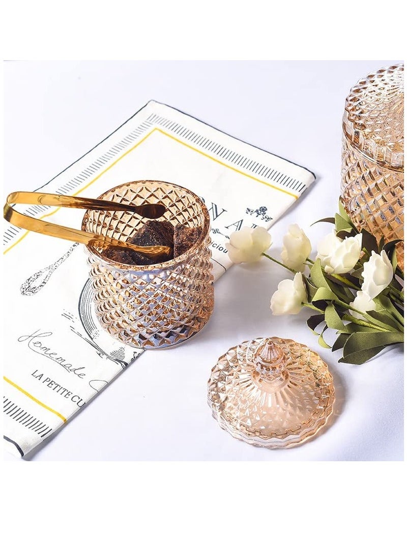 Crystal Candy Box, Candy Dish with Lid Glass Decorative Box Cookie Amber Jar Vintage Jewelry Box Trinket Boxes for Party Wedding Display Pothecary Flour Gifts For Friends Female, Brown-Large