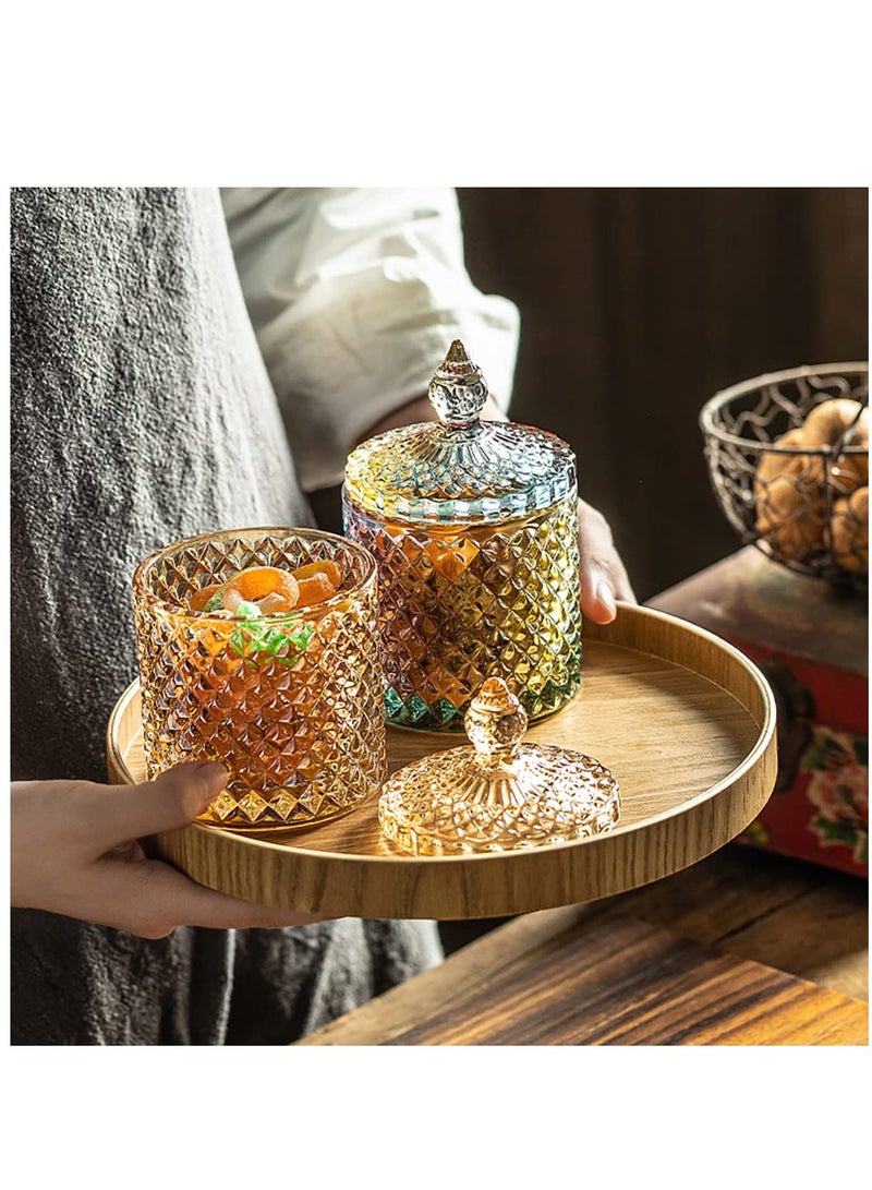 Crystal Candy Box, Candy Dish with Lid Glass Decorative Box Cookie Amber Jar Vintage Jewelry Box Trinket Boxes for Party Wedding Display Pothecary Flour Gifts For Friends Female, Brown-Large