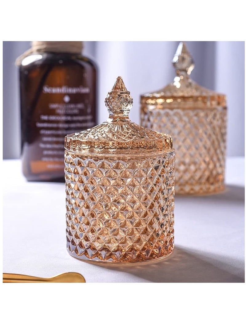 Crystal Candy Box, Candy Dish with Lid Glass Decorative Box Cookie Amber Jar Vintage Jewelry Box Trinket Boxes for Party Wedding Display Pothecary Flour Gifts For Friends Female, Brown-Large