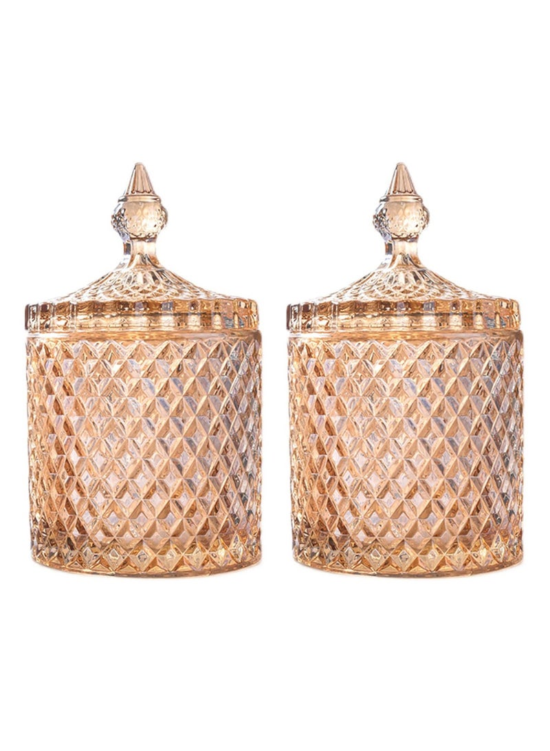 Crystal Candy Box, Candy Dish with Lid Glass Decorative Box Cookie Amber Jar Vintage Jewelry Box Trinket Boxes for Party Wedding Display Pothecary Flour Gifts For Friends Female, Brown-Large
