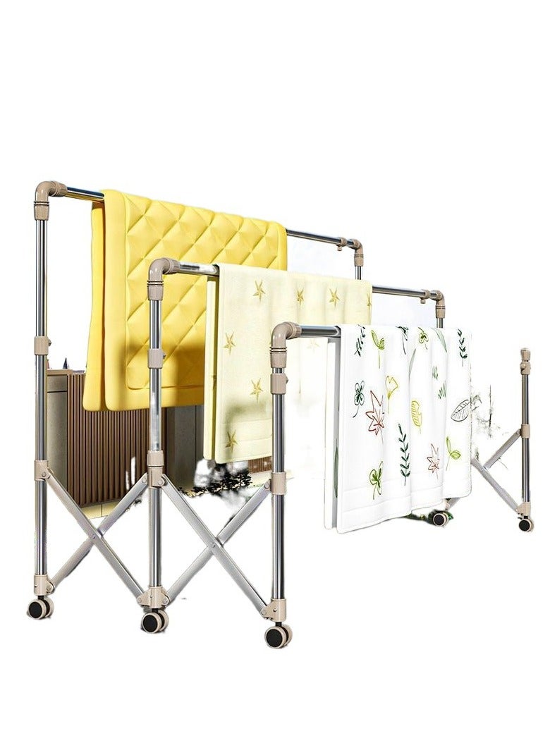 Stainless Steel Hanger Drying Rack Floor Folding Indoor Double Rod Type Telescopic Balcony Quilt Drying Rack Cool Clothes Drying Rack