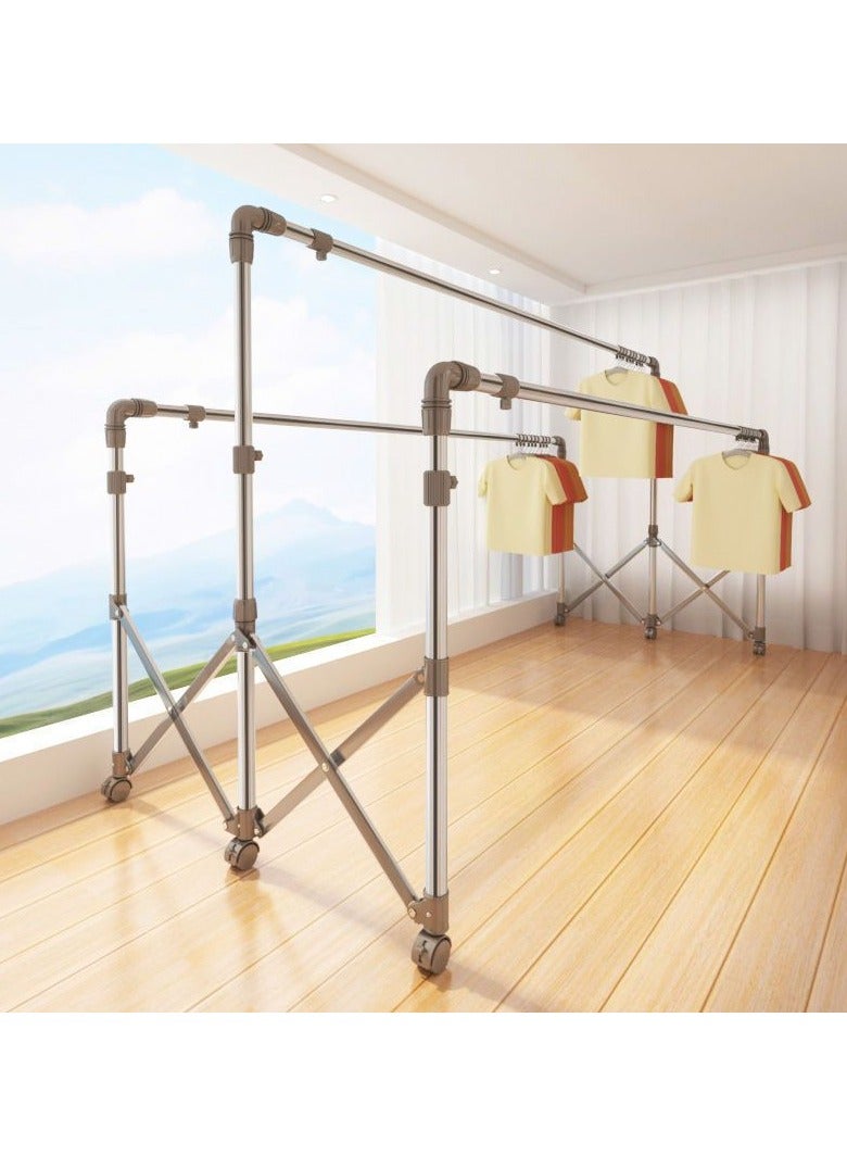 Stainless Steel Hanger Drying Rack Floor Folding Indoor Double Rod Type Telescopic Balcony Quilt Drying Rack Cool Clothes Drying Rack