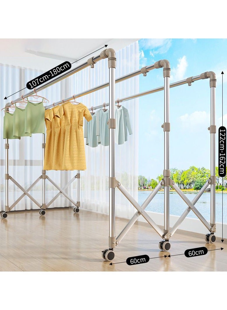 Stainless Steel Hanger Drying Rack Floor Folding Indoor Double Rod Type Telescopic Balcony Quilt Drying Rack Cool Clothes Drying Rack