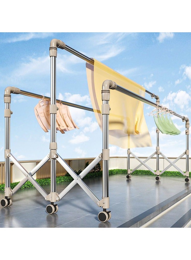 Stainless Steel Hanger Drying Rack Floor Folding Indoor Double Rod Type Telescopic Balcony Quilt Drying Rack Cool Clothes Drying Rack