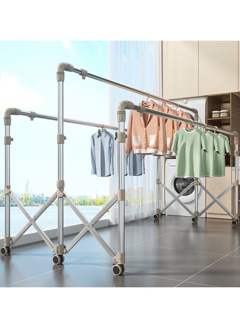 Stainless Steel Hanger Drying Rack Floor Folding Indoor Double Rod Type Telescopic Balcony Quilt Drying Rack Cool Clothes Drying Rack