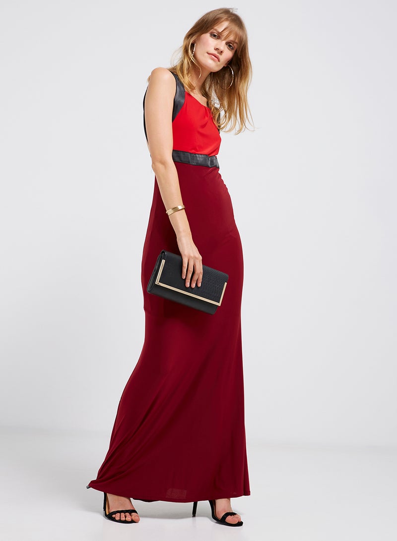 Waist Embellished Maxi Dress Red/Black