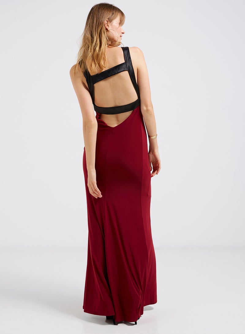 Waist Embellished Maxi Dress Red/Black